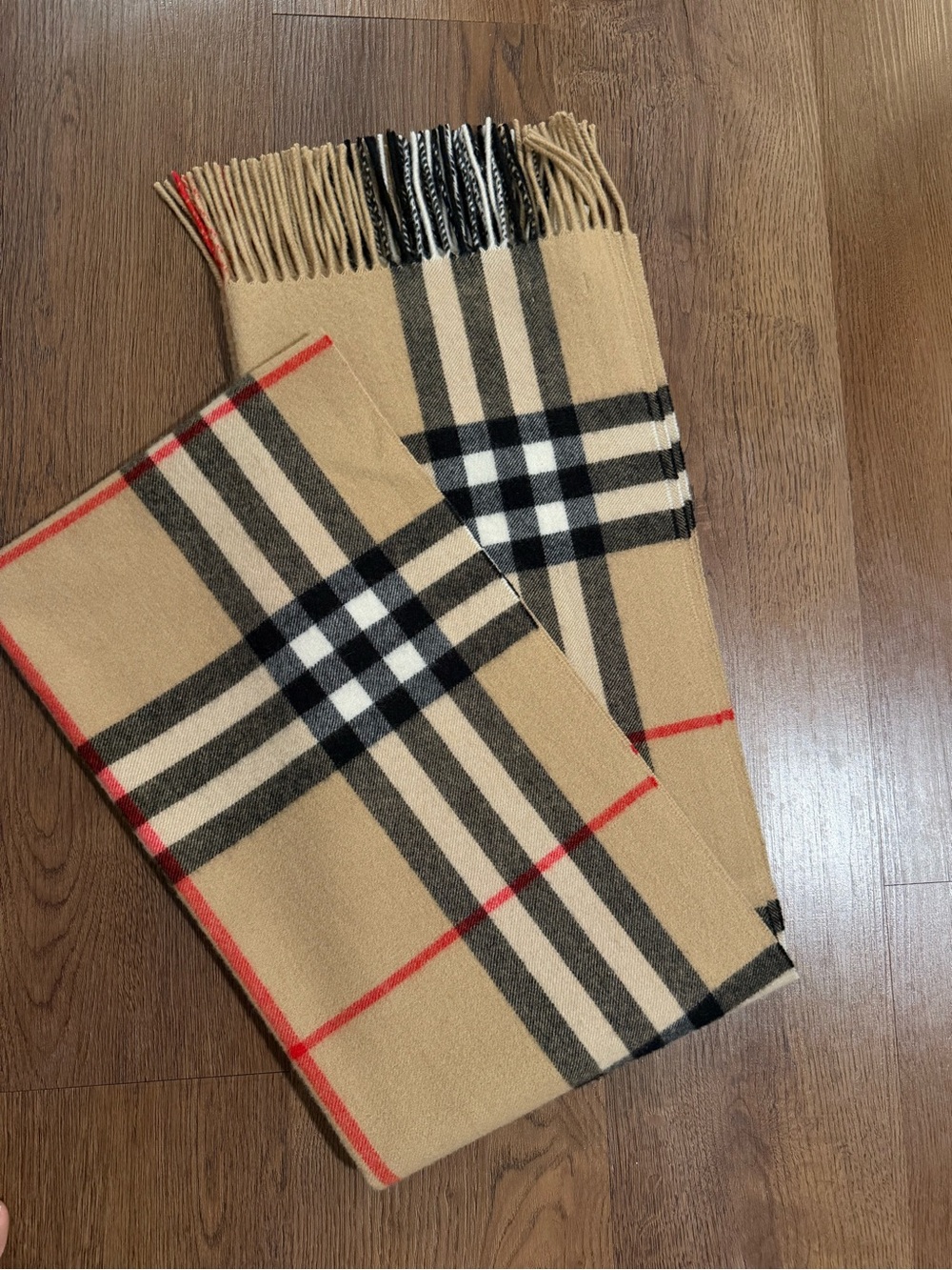 Burberry Beige Plaid Scarf with Black and Red Accents